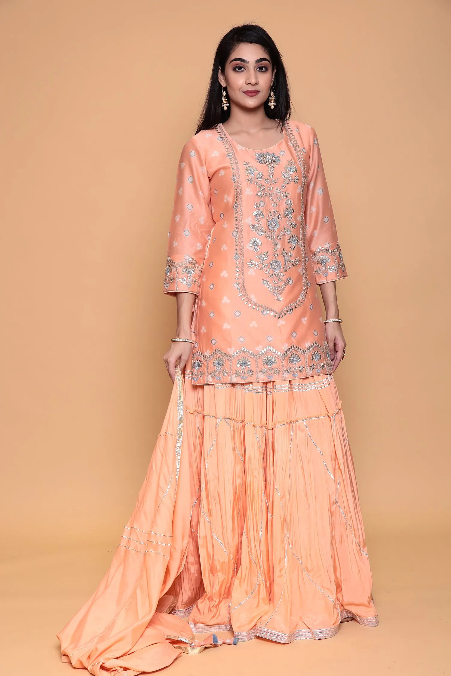 Chanderi Bandhej Suit with Zardozi and Thread work.