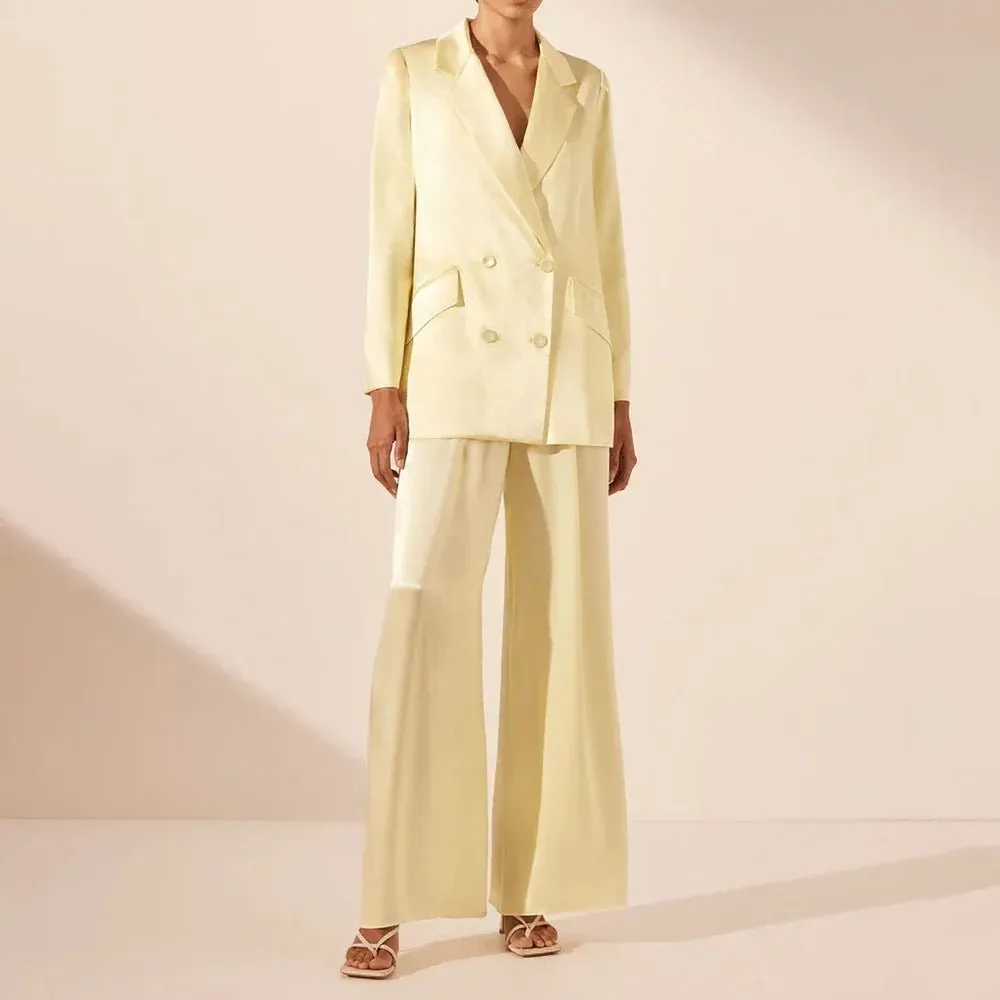 Chic Yellow Satin Pants Suit for Women