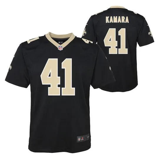 Child Nike Alvin Kamara Black Gold New Orleans Saints Game NFL Home Football Jersey