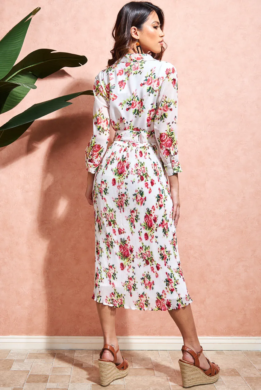 City Goddess Shirred Floral Shirt Dress