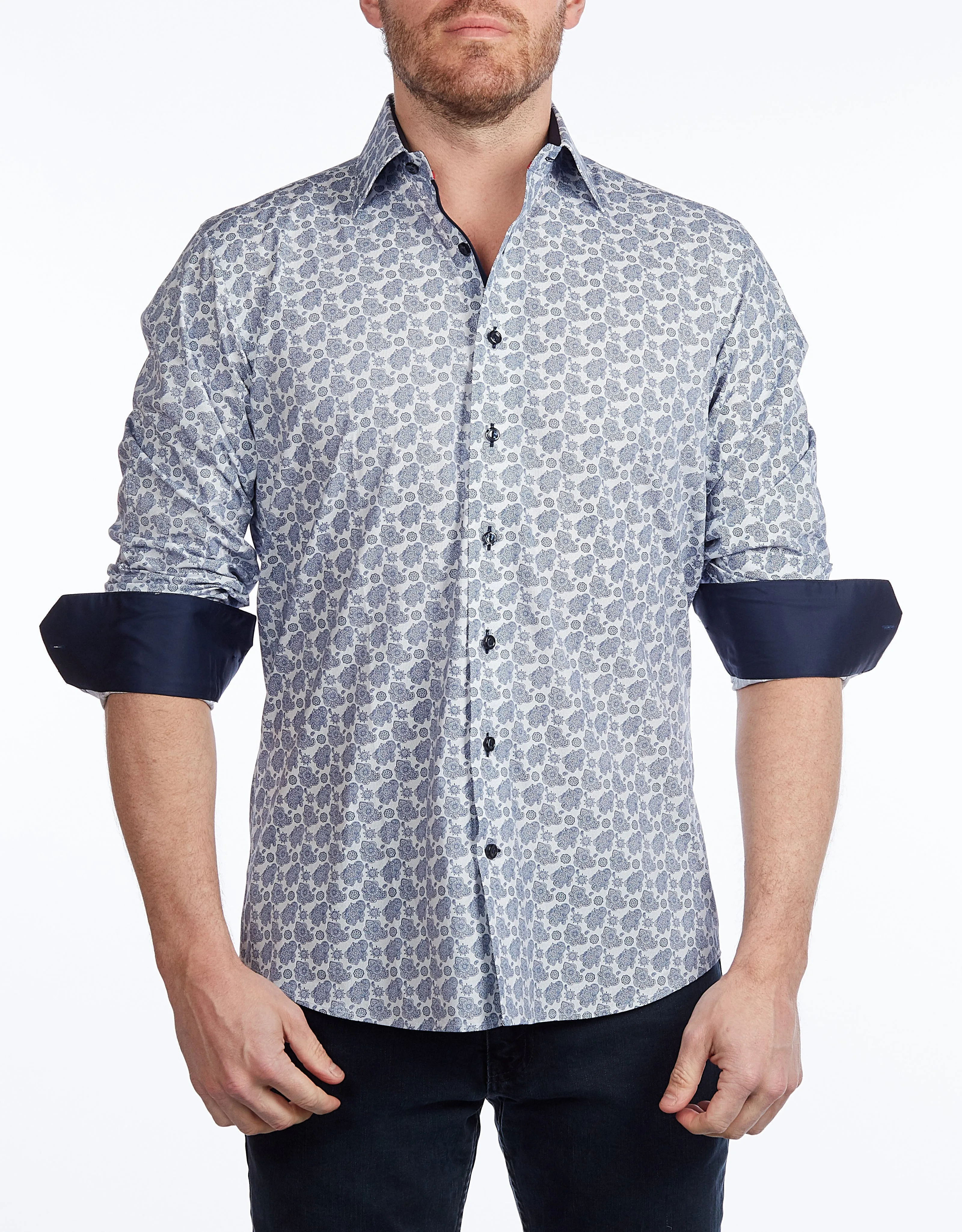 Contrast Collar Button-Up Shirt // Navy -  Contemporary Fit - Contrast trimming - final sale