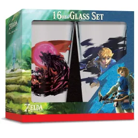 Controller Gear Legend of Zelda Pint Glasses 16 oz, Calamity Ganon and Link, Set of 2, Official Nintendo Product