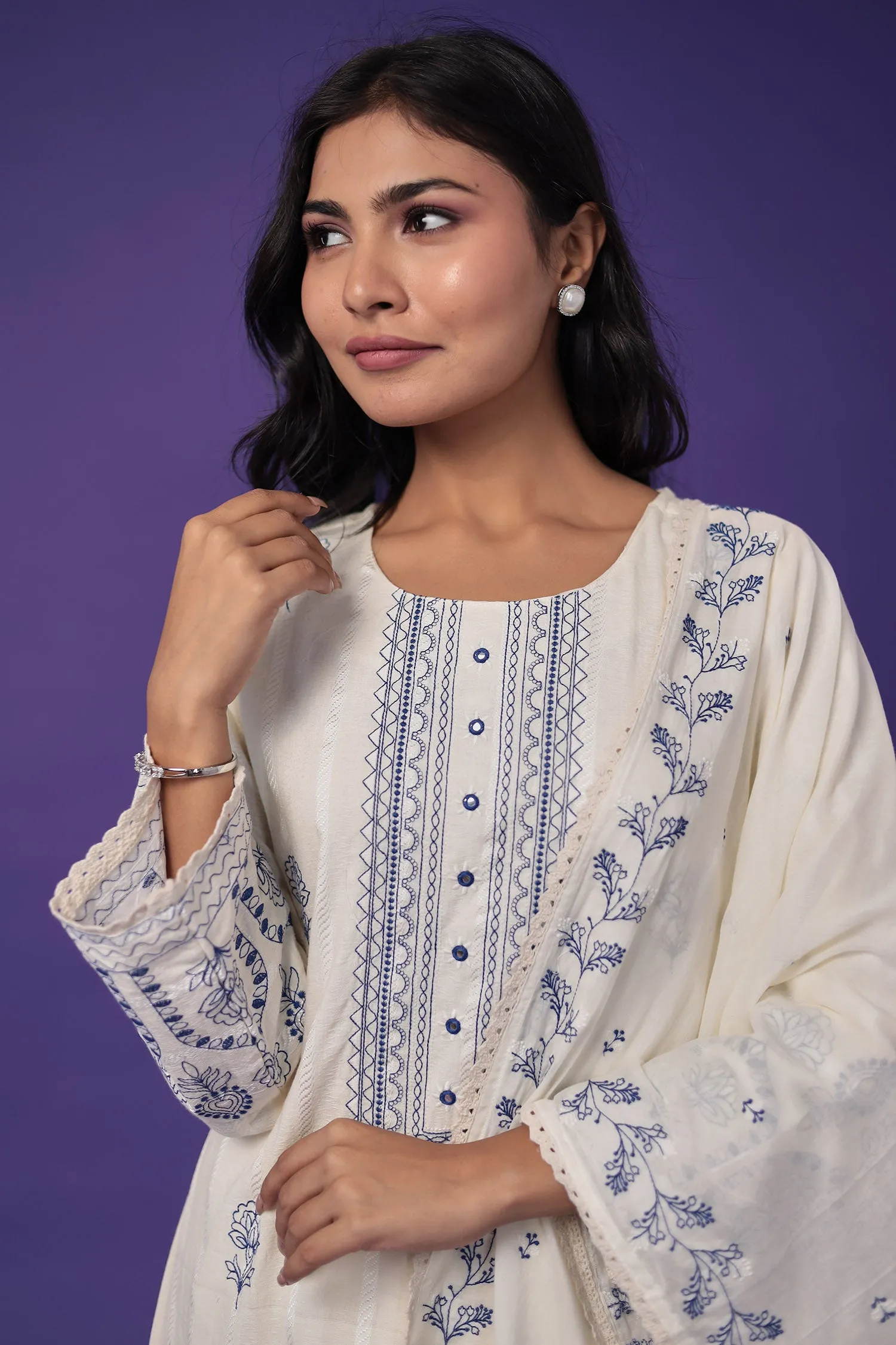 Cotton Kurta Set Stitched with Embroidered work