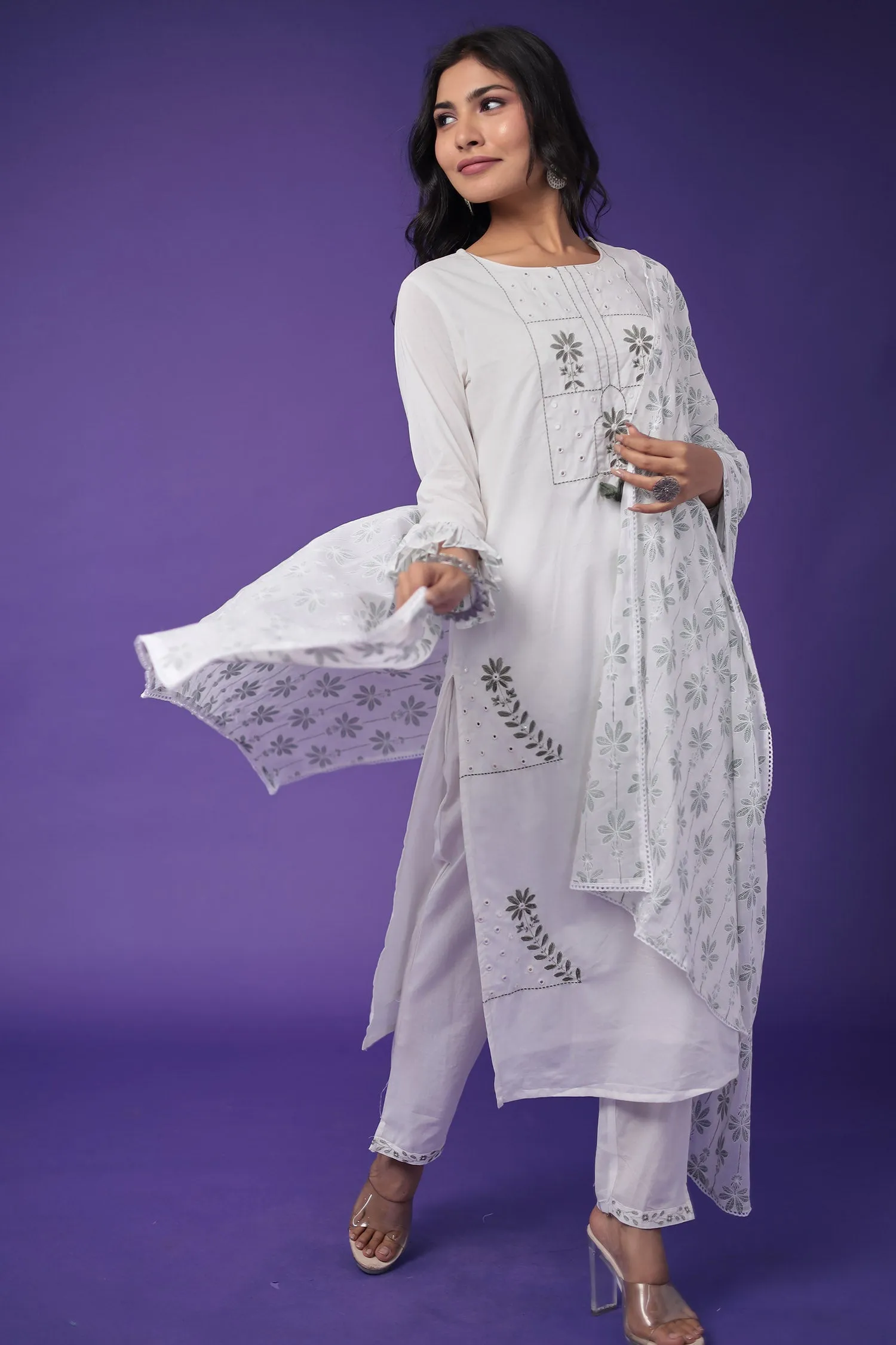 Cotton Kurta Set Stitched with Embroidered work