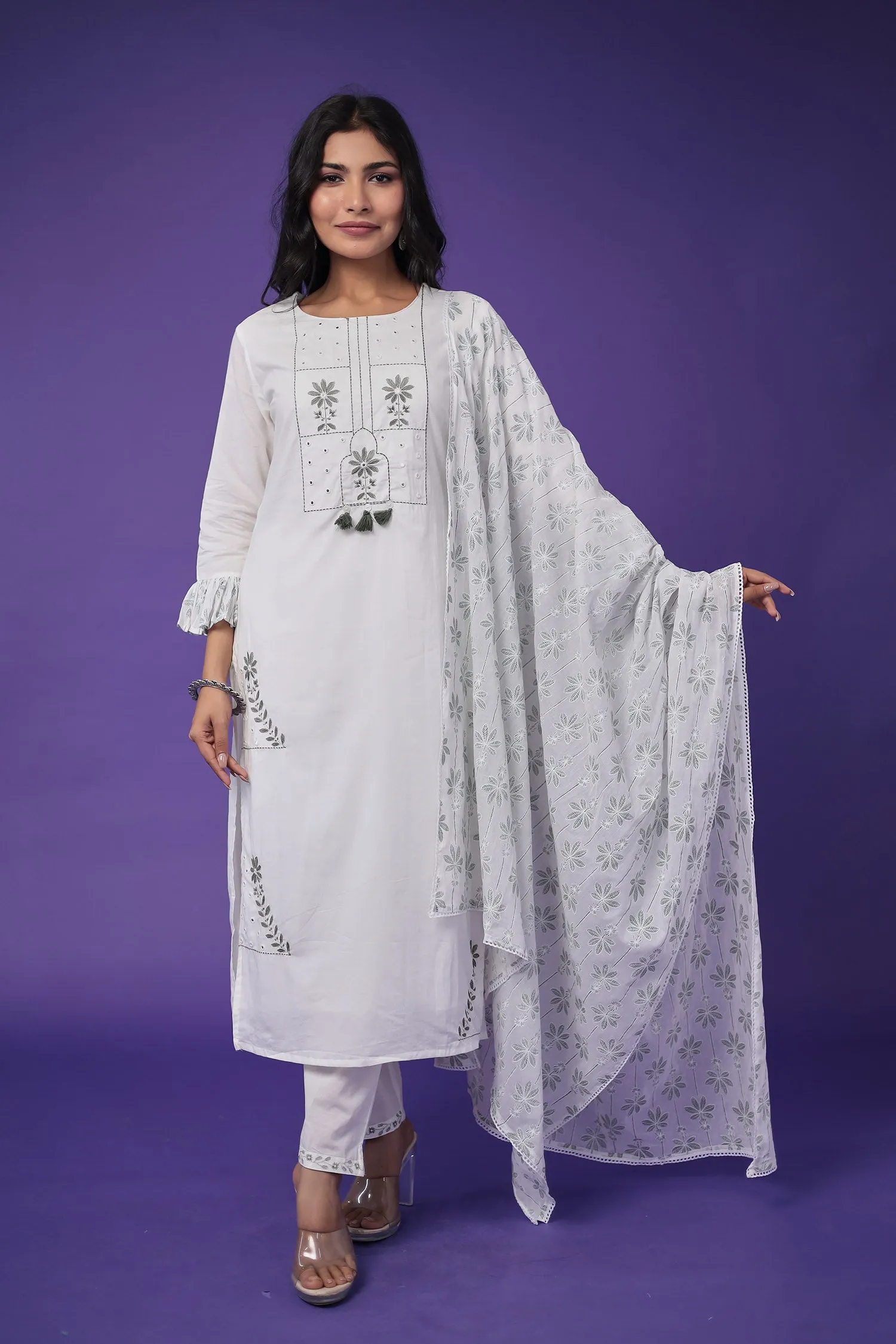 Cotton Kurta Set Stitched with Embroidered work