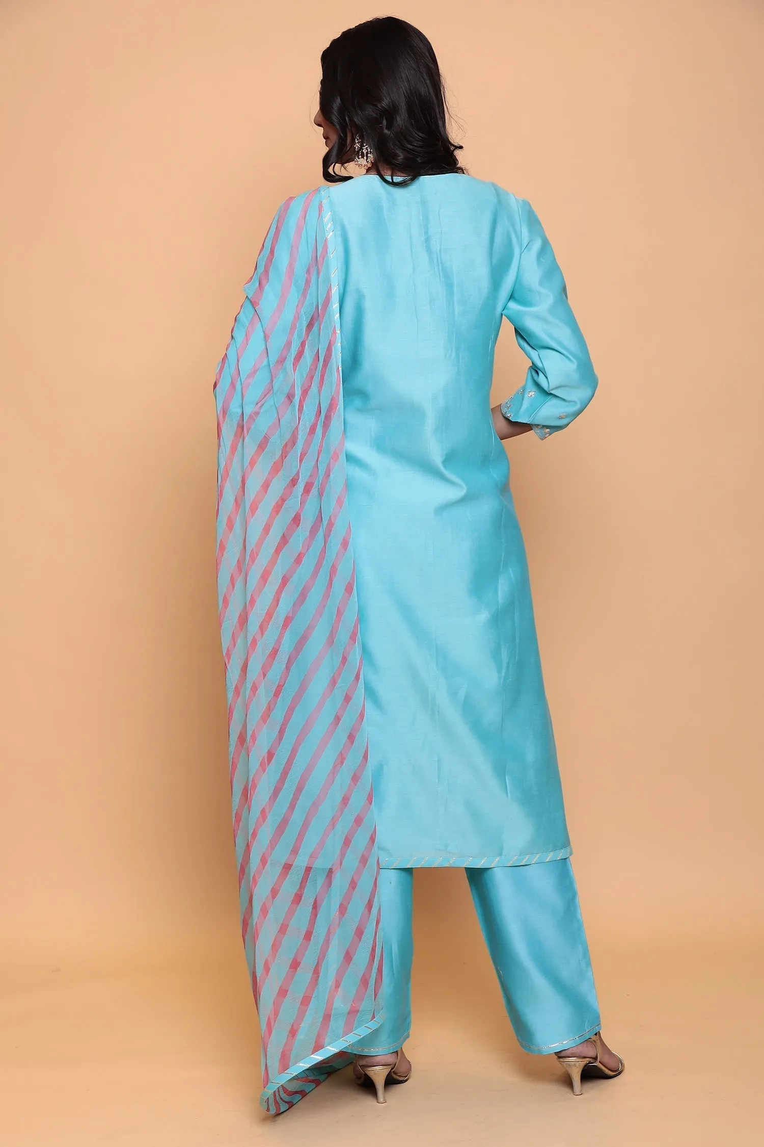 Cotton silk Kurta with Pittan work.