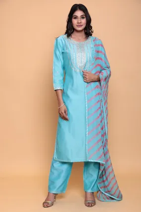 Cotton silk Kurta with Pittan work.