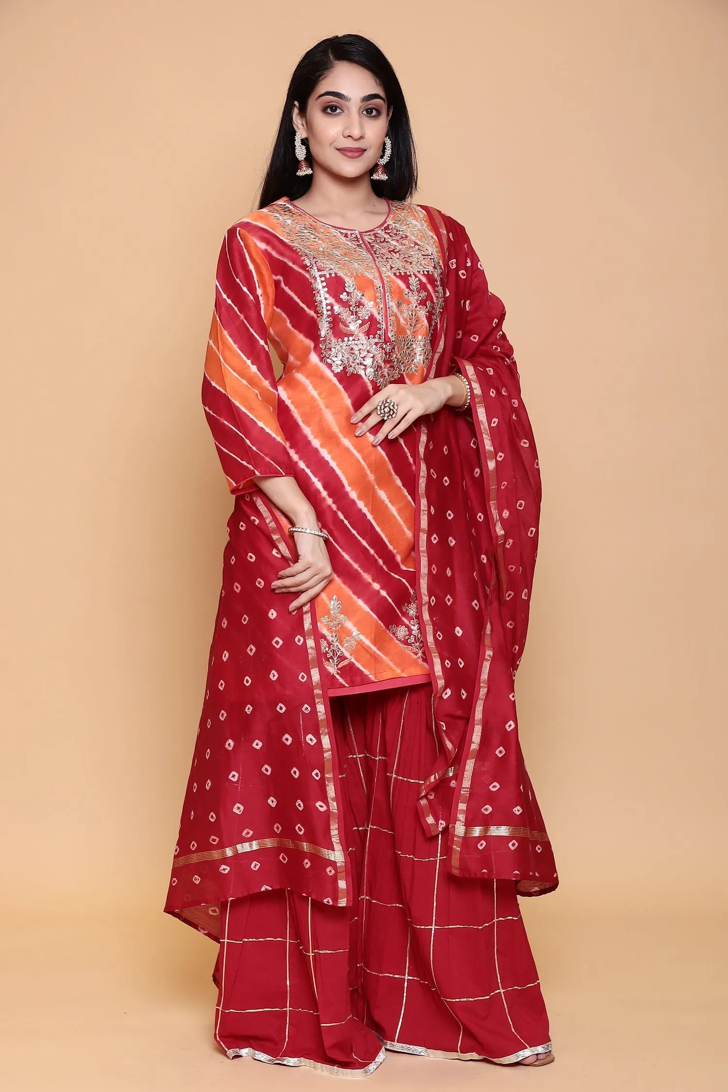 Cotton silk Suit with Gota Patti, Thread work.