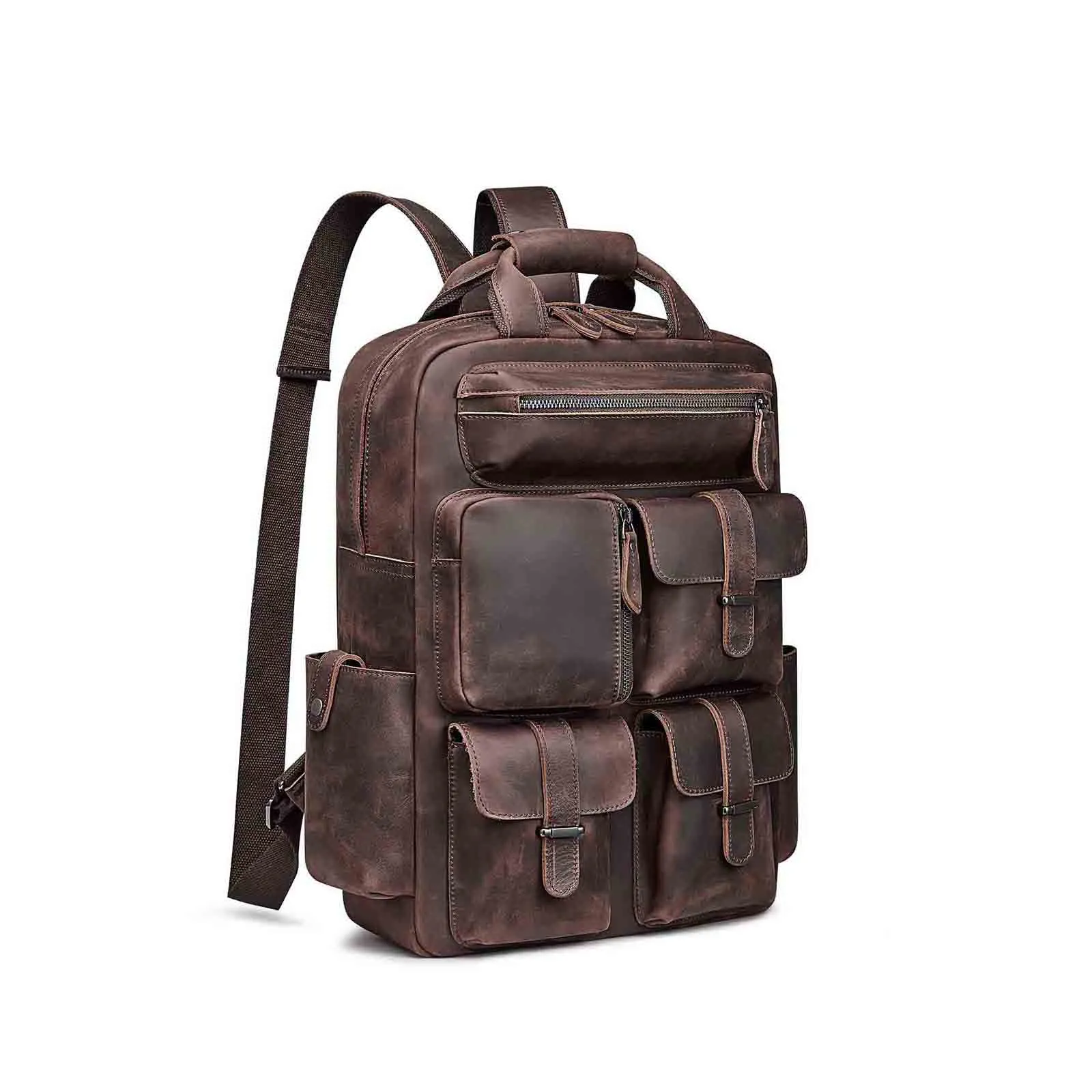 Crazy Horse Genuine Leather Travel Backpack for Men