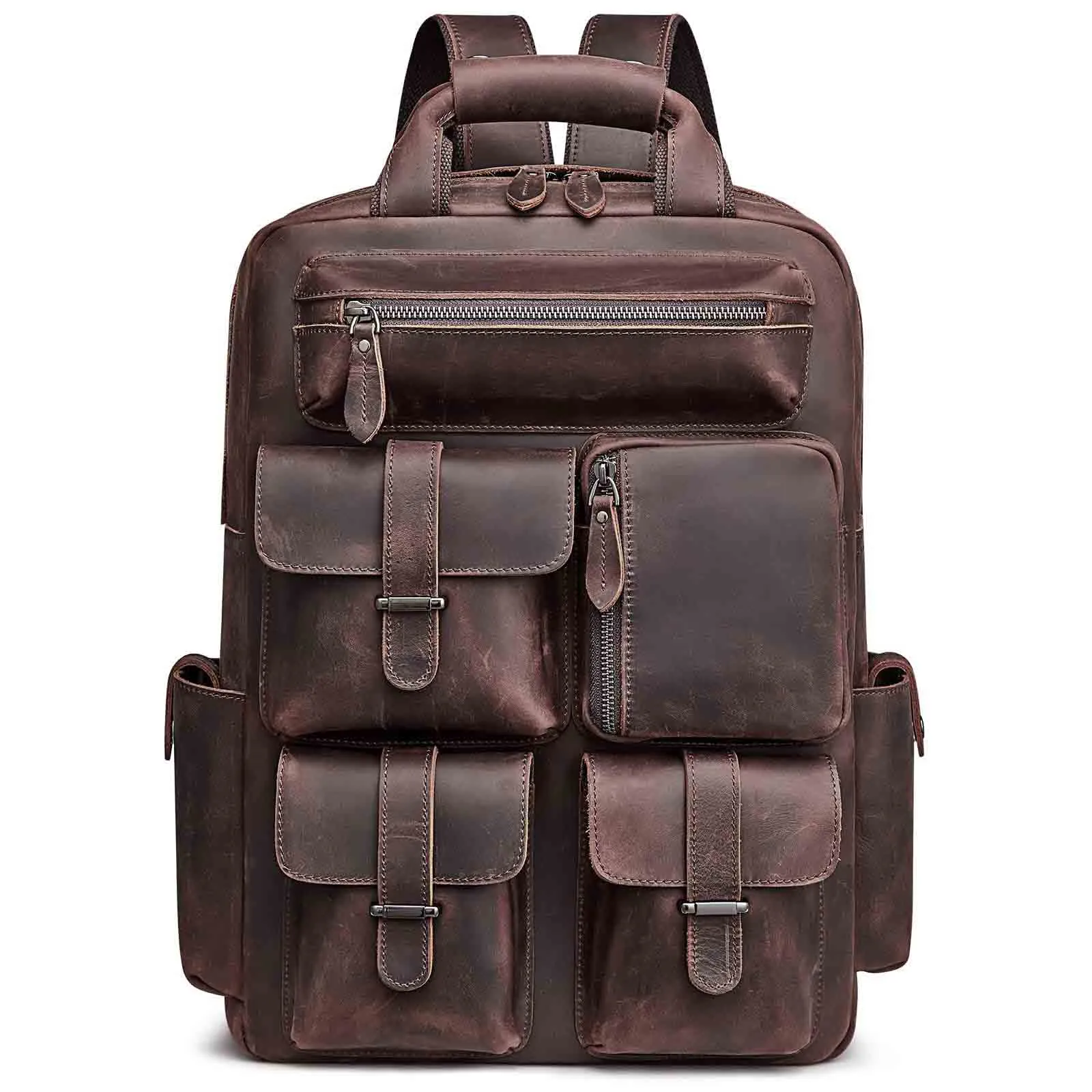 Crazy Horse Genuine Leather Travel Backpack for Men