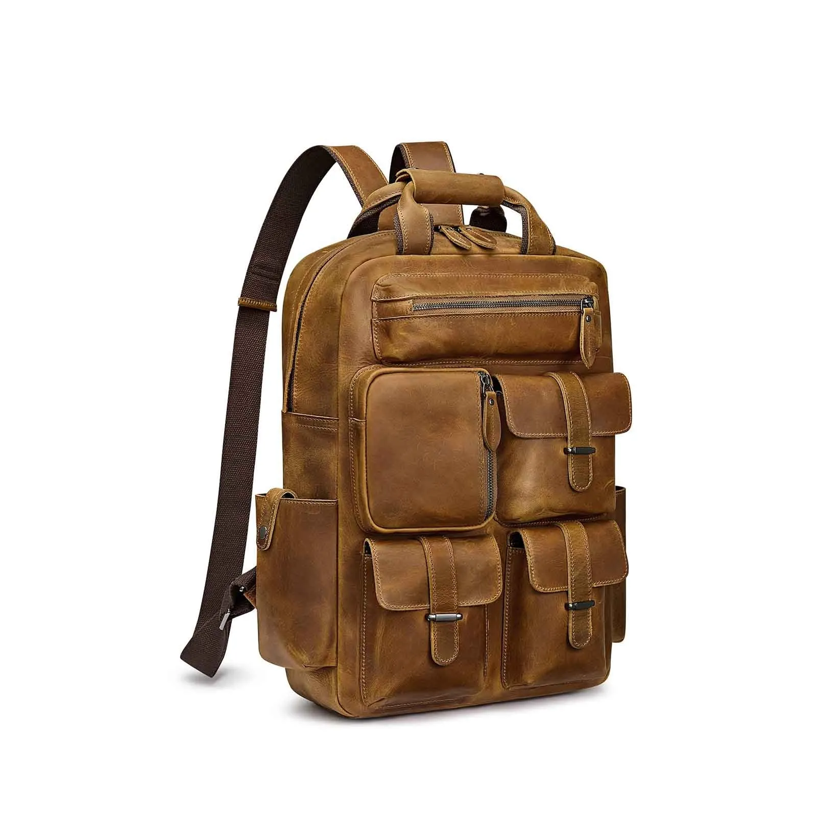 Crazy Horse Genuine Leather Travel Backpack for Men