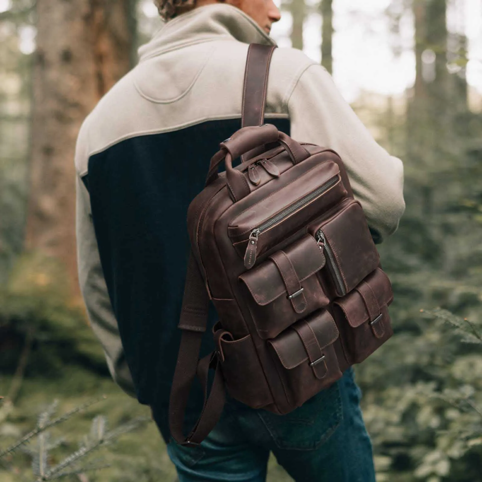 Crazy Horse Genuine Leather Travel Backpack for Men