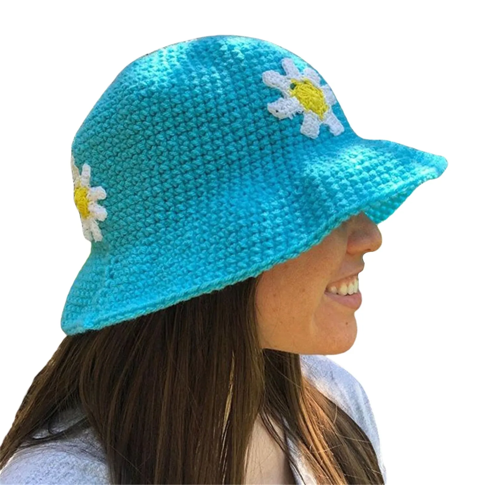 Crochet Daisies Bucket Hat 9 Different Colors And Styles Flowers Polka Dots Knitted Wide Brim Is Great Outdoor Sun Protection For Festivals