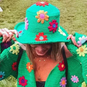 Crochet Daisies Bucket Hat 9 Different Colors And Styles Flowers Polka Dots Knitted Wide Brim Is Great Outdoor Sun Protection For Festivals