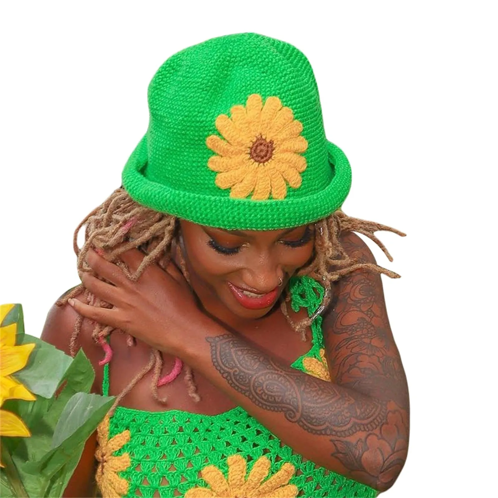 Crochet Daisies Bucket Hat 9 Different Colors And Styles Flowers Polka Dots Knitted Wide Brim Is Great Outdoor Sun Protection For Festivals