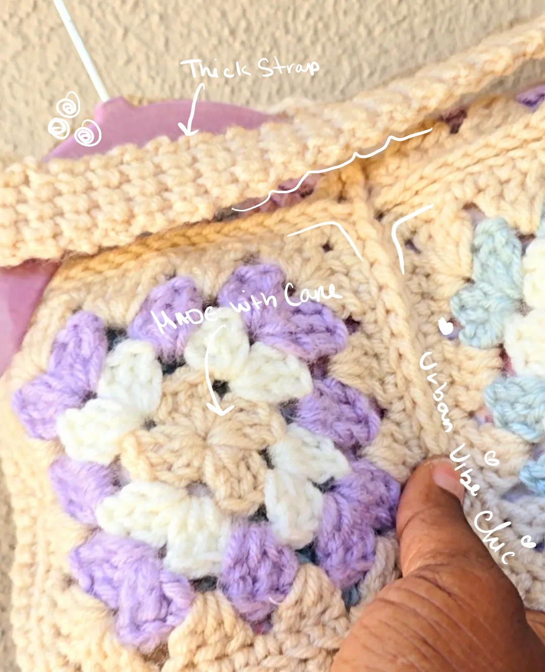 Crochet Tote Bag, Crochet Shoulder Bag - Cotton Candy