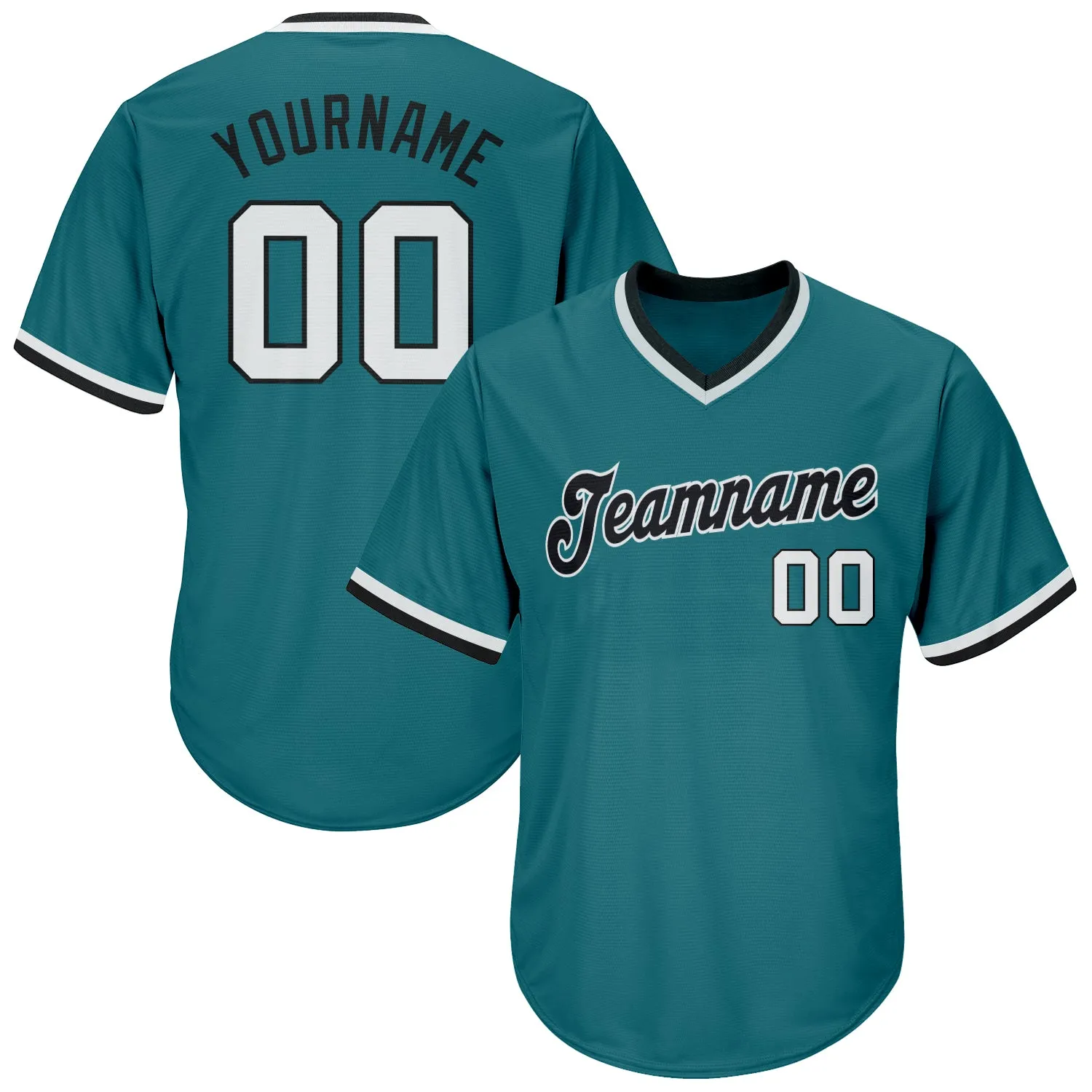 Custom Aqua White-Black Authentic Throwback Rib-Knit Baseball Jersey Shirt