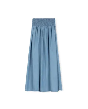 Denim Smocked Waisted Maxi Skirt