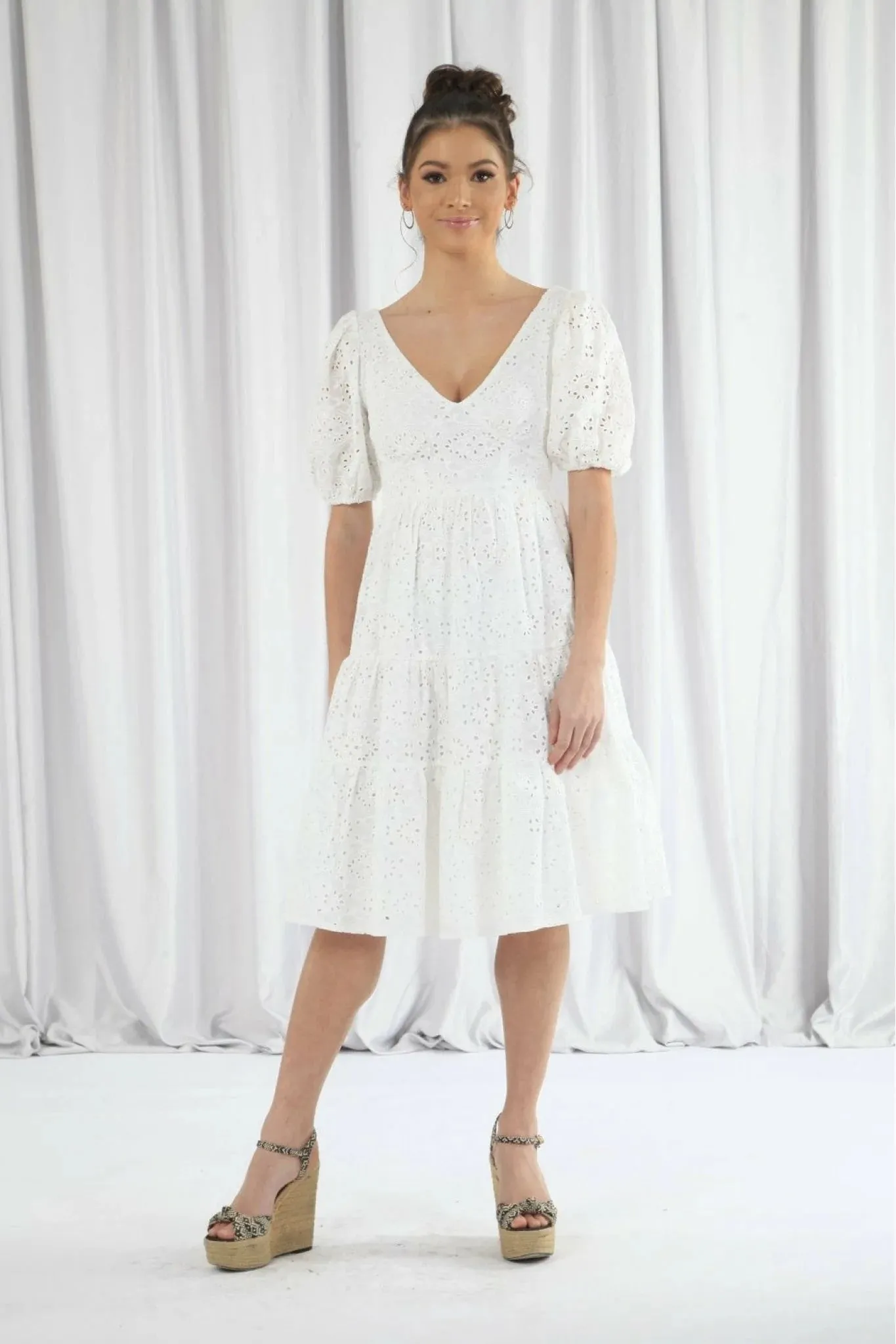 Double Second White Tiered Broderie Dress