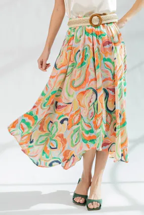 Easel Marble Printed Dull Satin Skirt