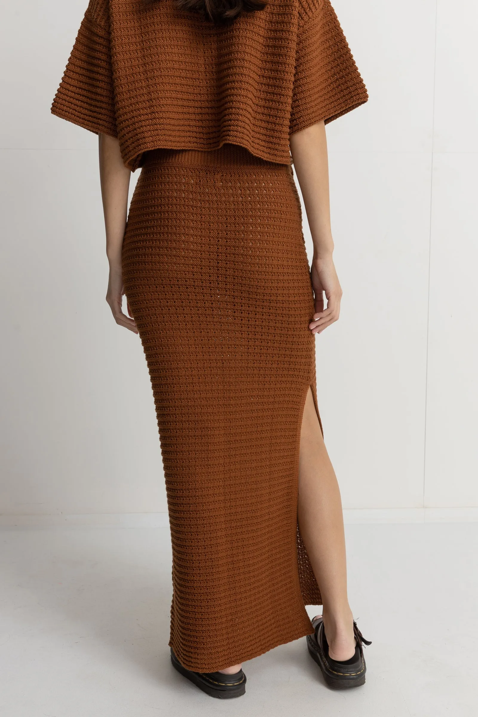 Evermore Knit Midi Skirt Caramel