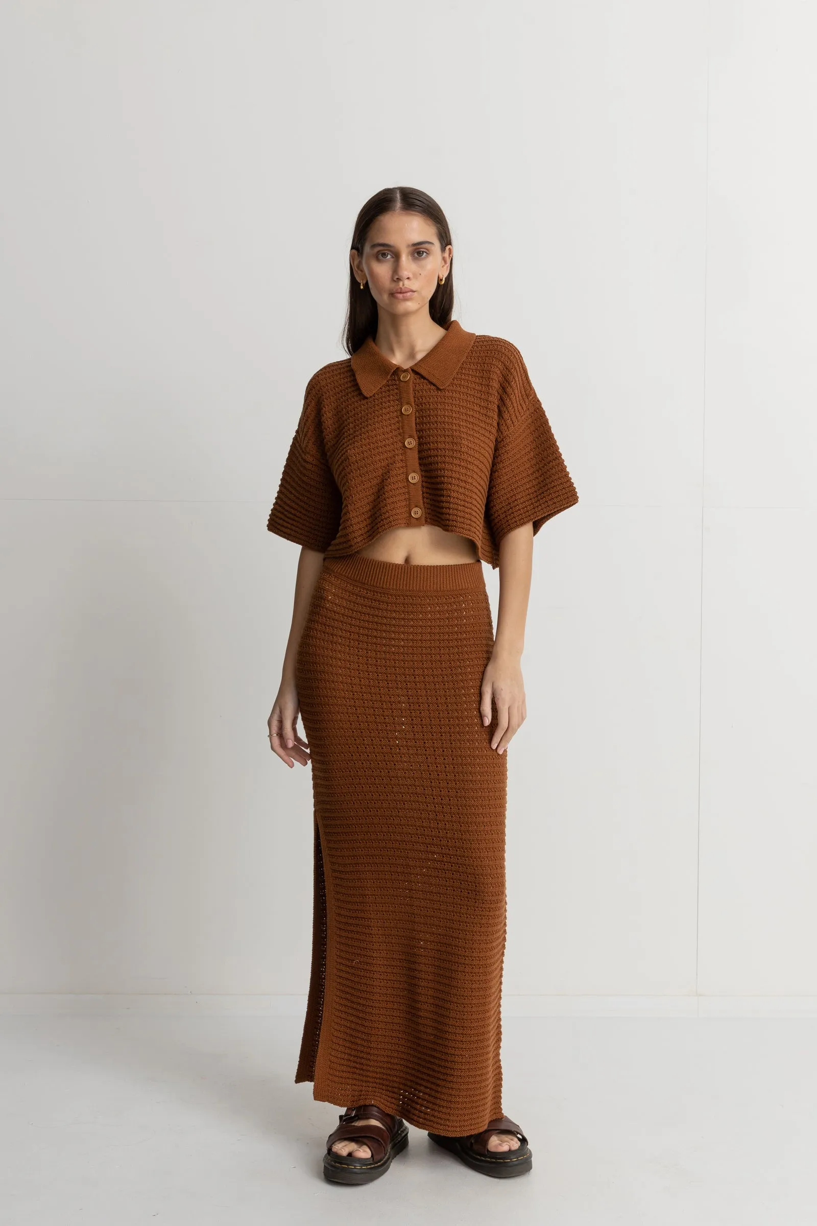 Evermore Knit Midi Skirt Caramel