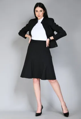 Exude Intelligence Striped Short Blazer A-line Skirt Suit (Black)