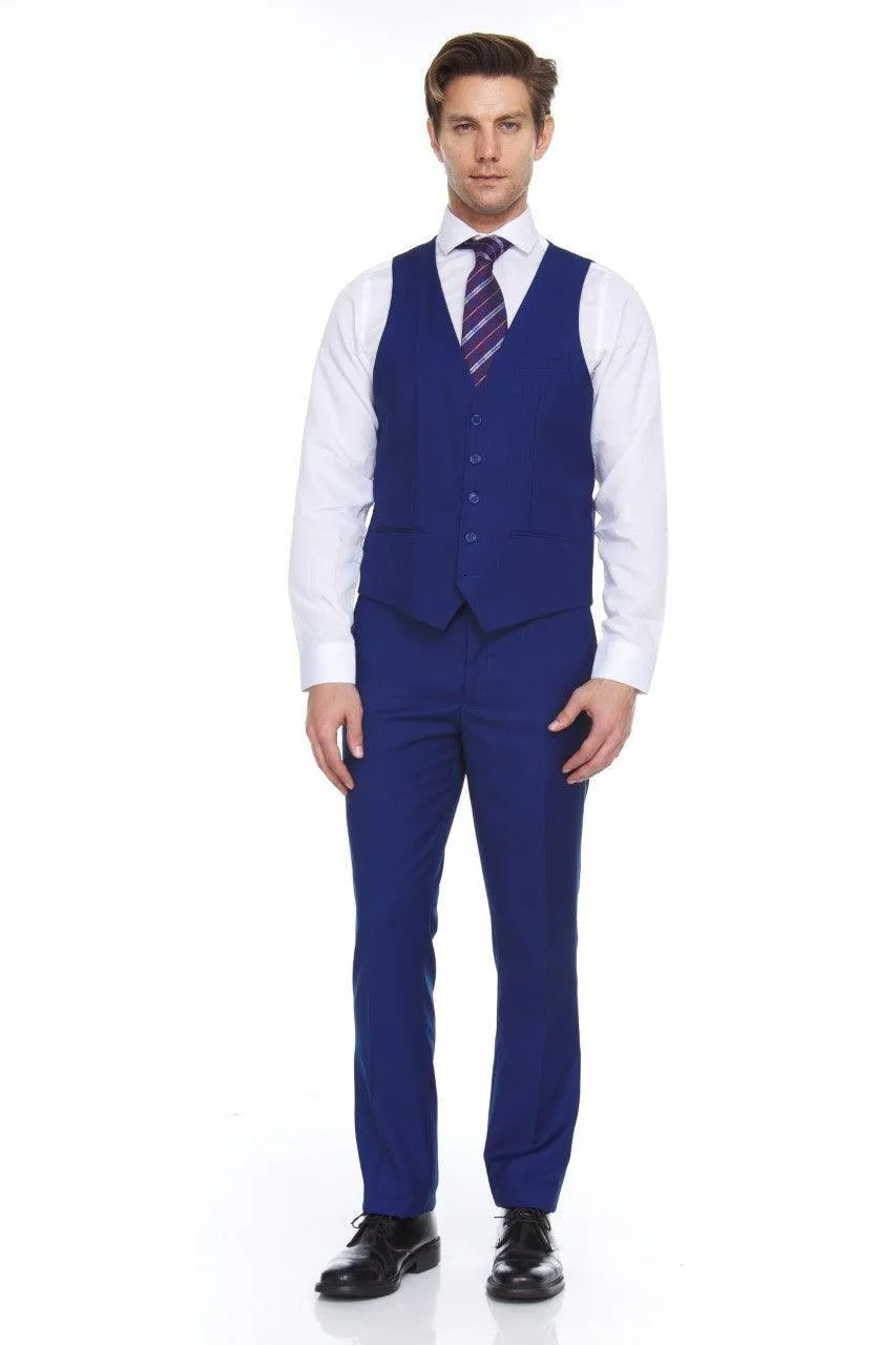 Ferera Collection-Men's 3 Piece Modern Fit Suit Color French Blue