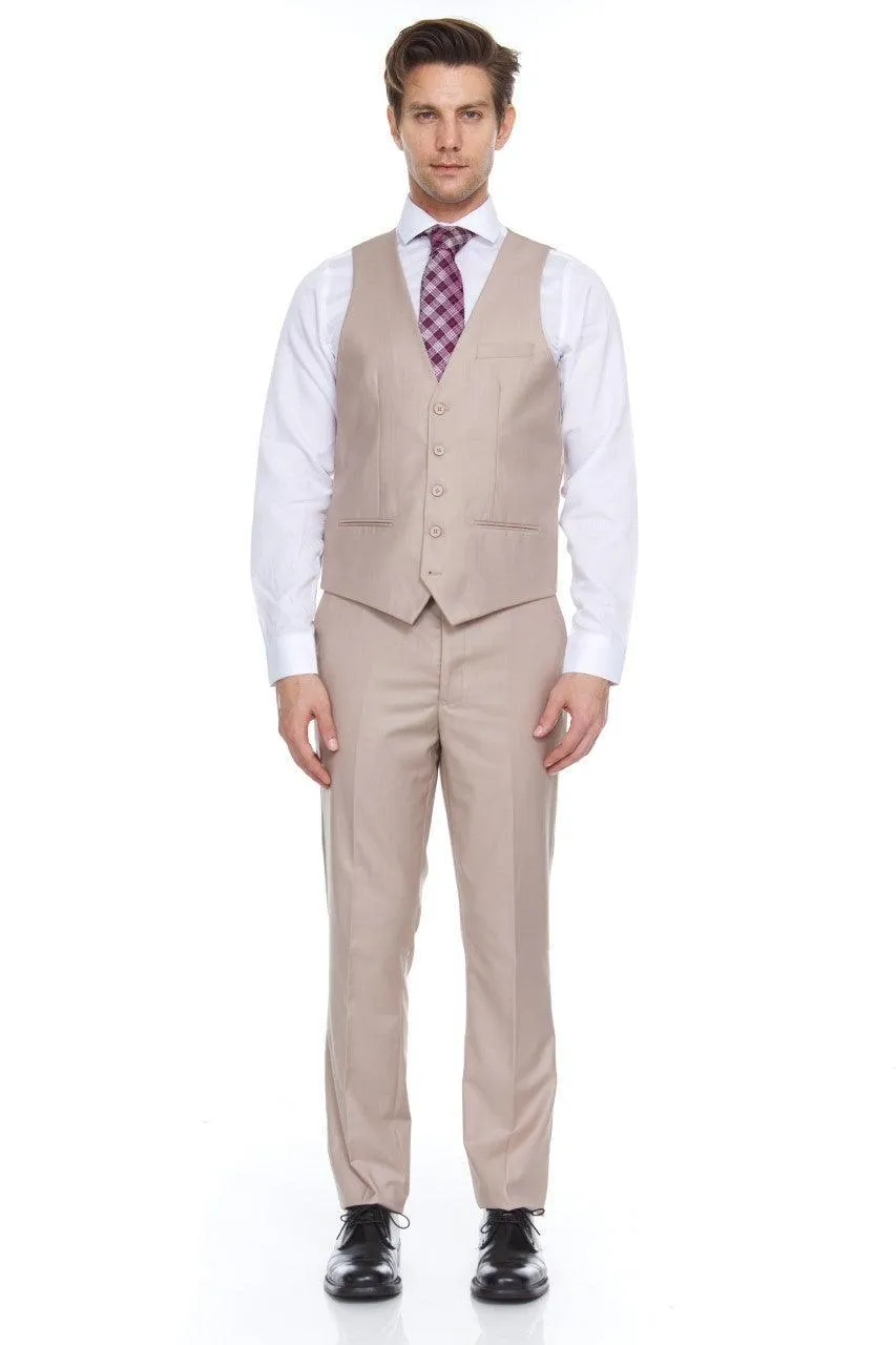 Ferera Collection-Men's 3 Piece Modern Fit Suit Color Tan