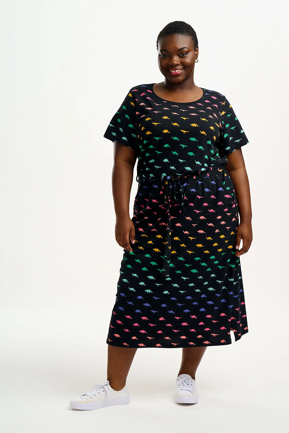 Flissy Jersey Midi Dress - Black, Jurassic Jive Rainbow