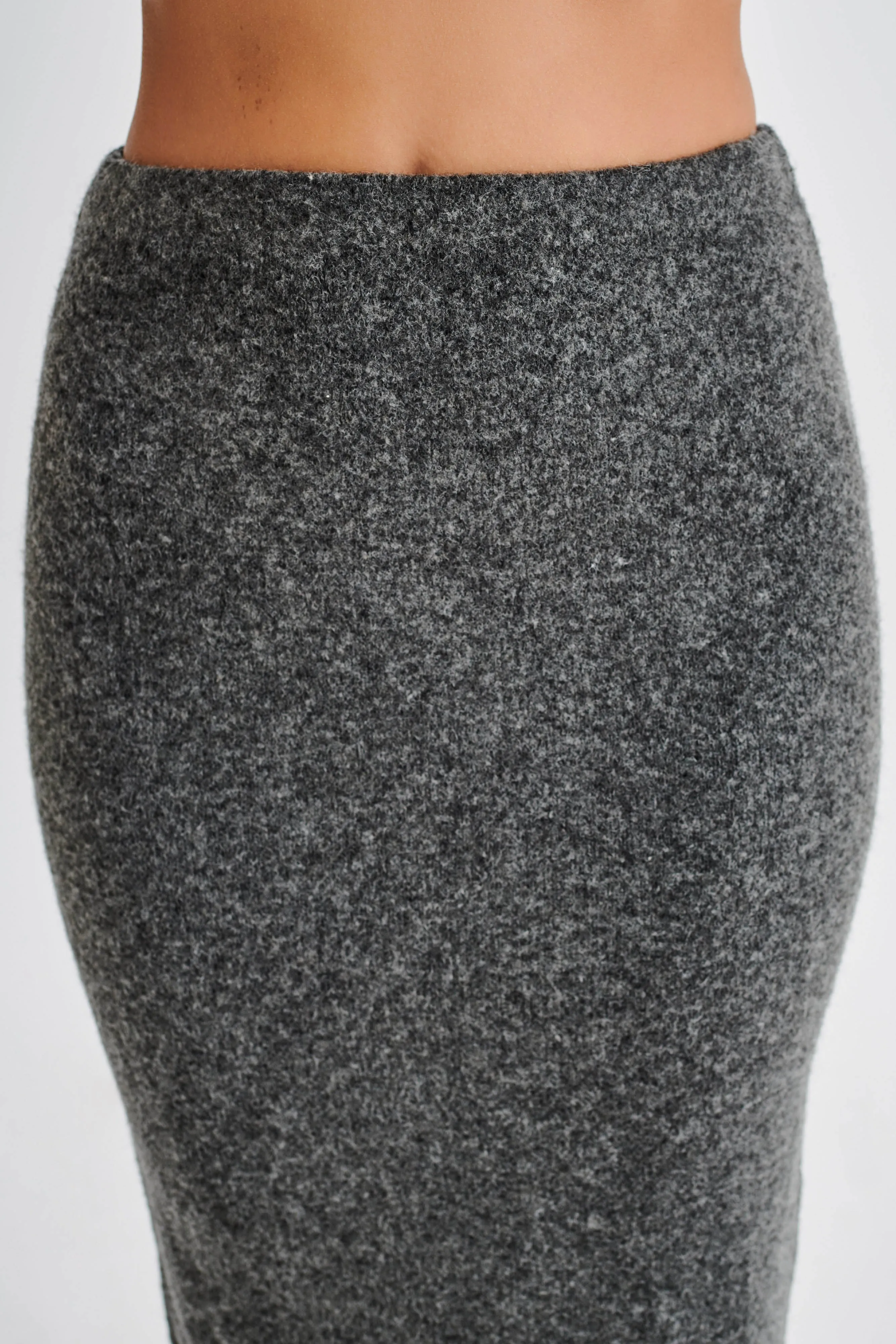 Genevieve Asymmetrical Knit Midi Skirt - Charcoal Marle