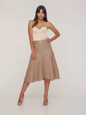 GISELLE LEATHER MIDI SKIRT - SESAME