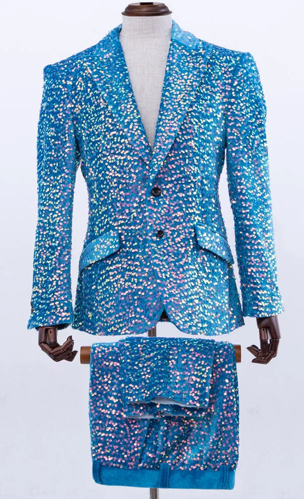 glitter suit mens turquoise, Sico A