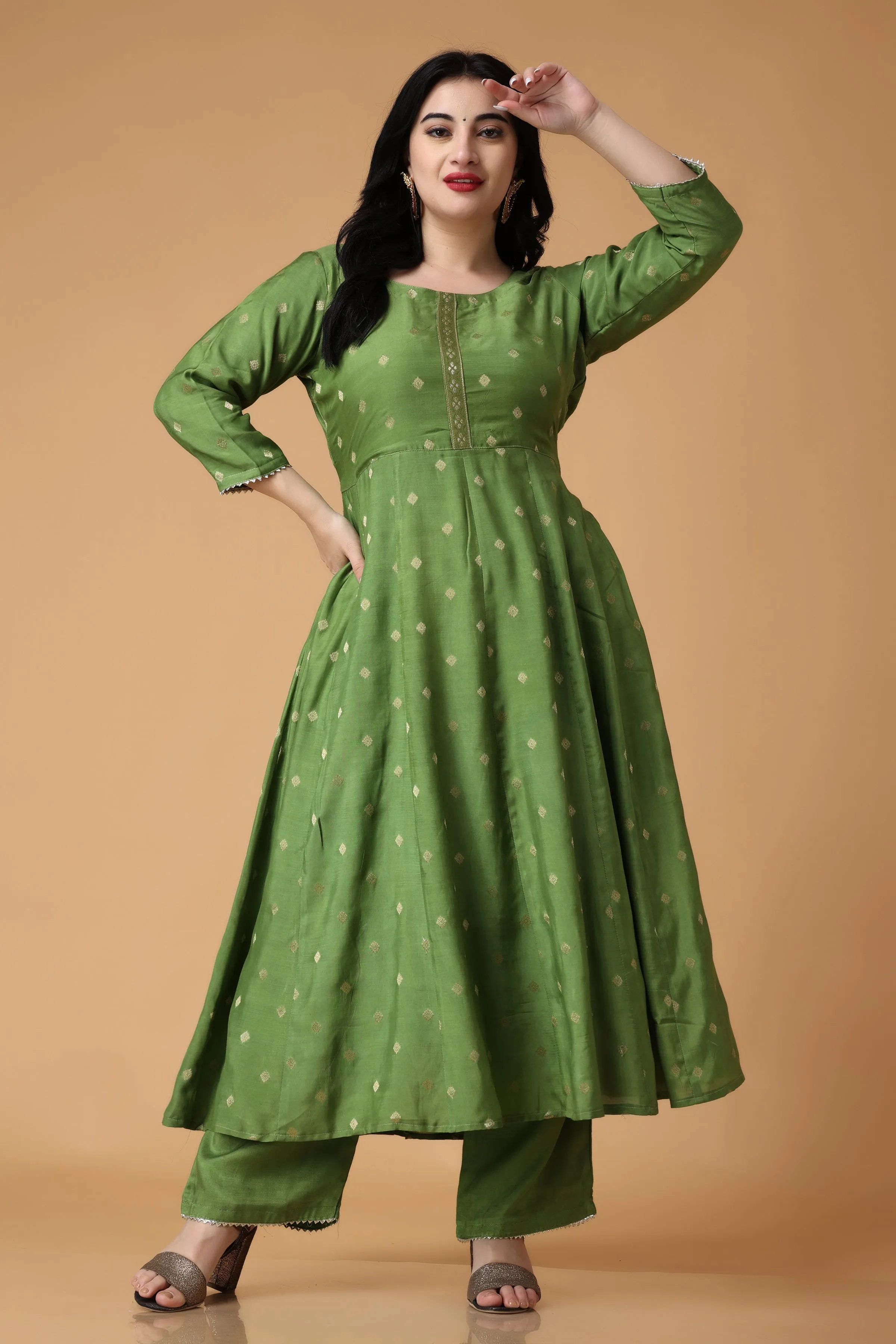 Greeny Melody Silk Anarkali Suit