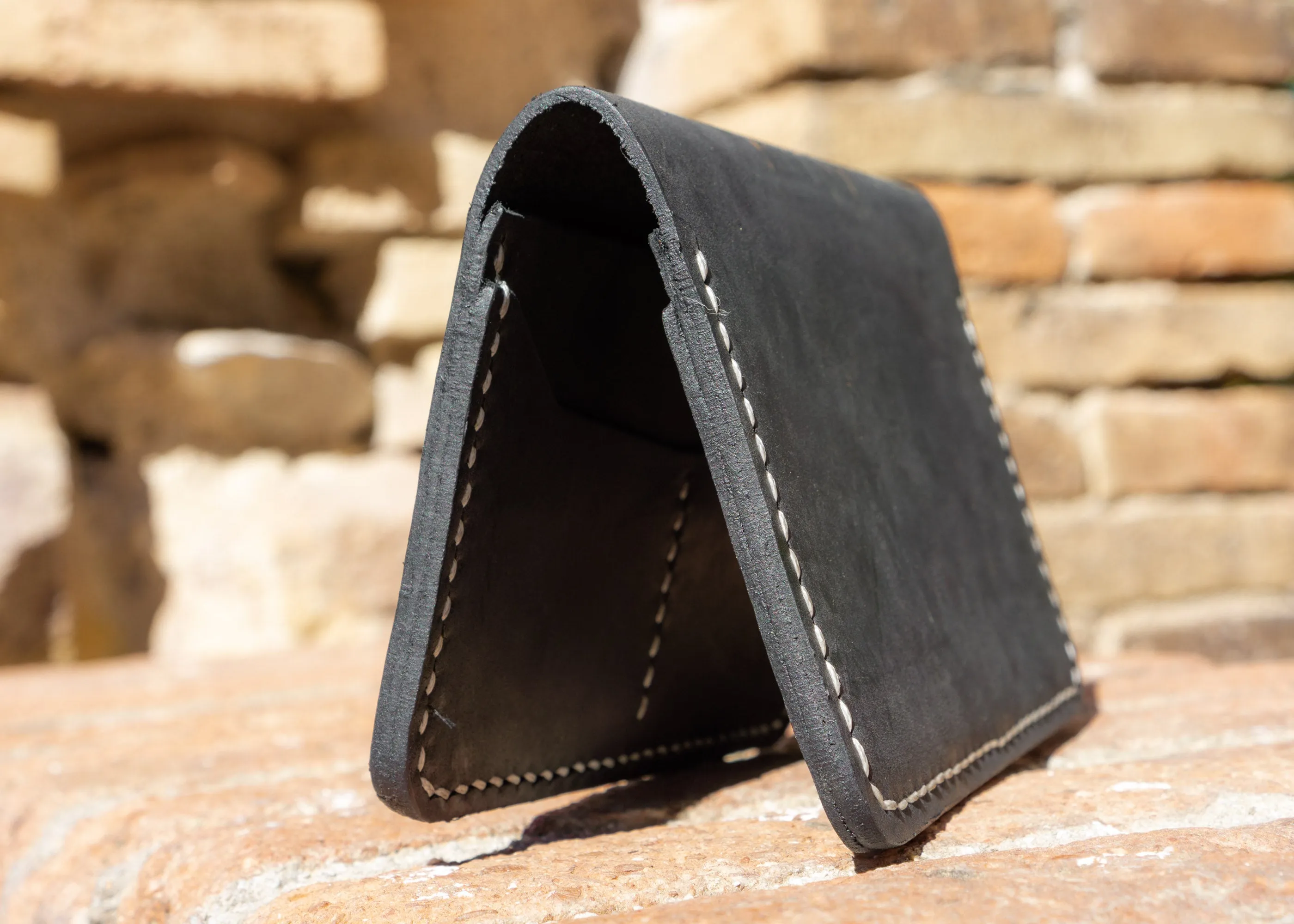 Hand Stitched Black Leather Wallet- Fashion Racing | HandCrafted