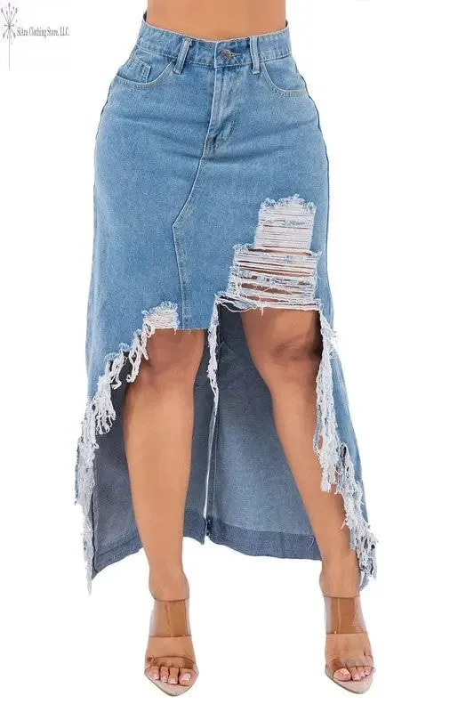 High Low Denim Skirt Distresses