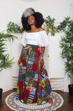 Ileno African Patchwork Print Maxi Skirt