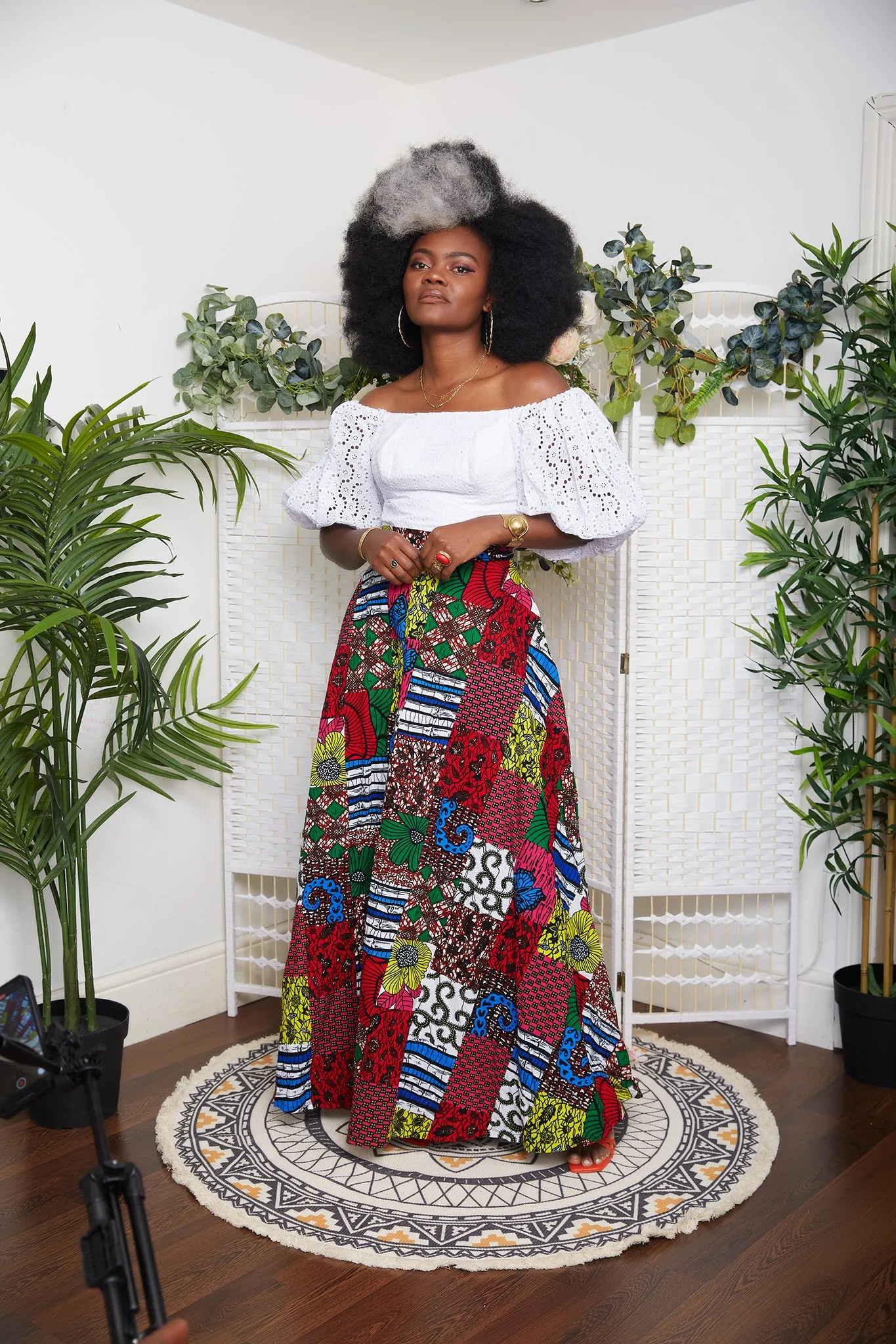 Ileno African Patchwork Print Maxi Skirt