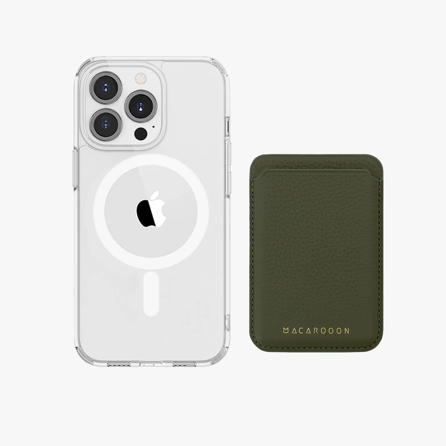 iPhone 16 Pro HD Clear Case with Leather MagSafe Wallet Set