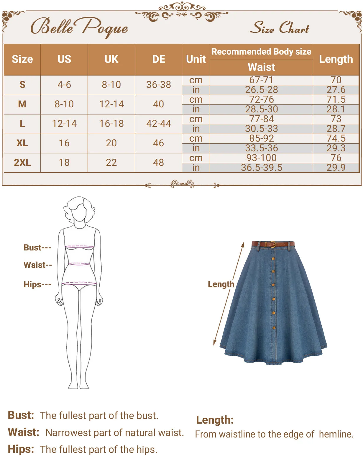 Jean Skirt with Belt Elastic High Waist A-Line Midi Skirt