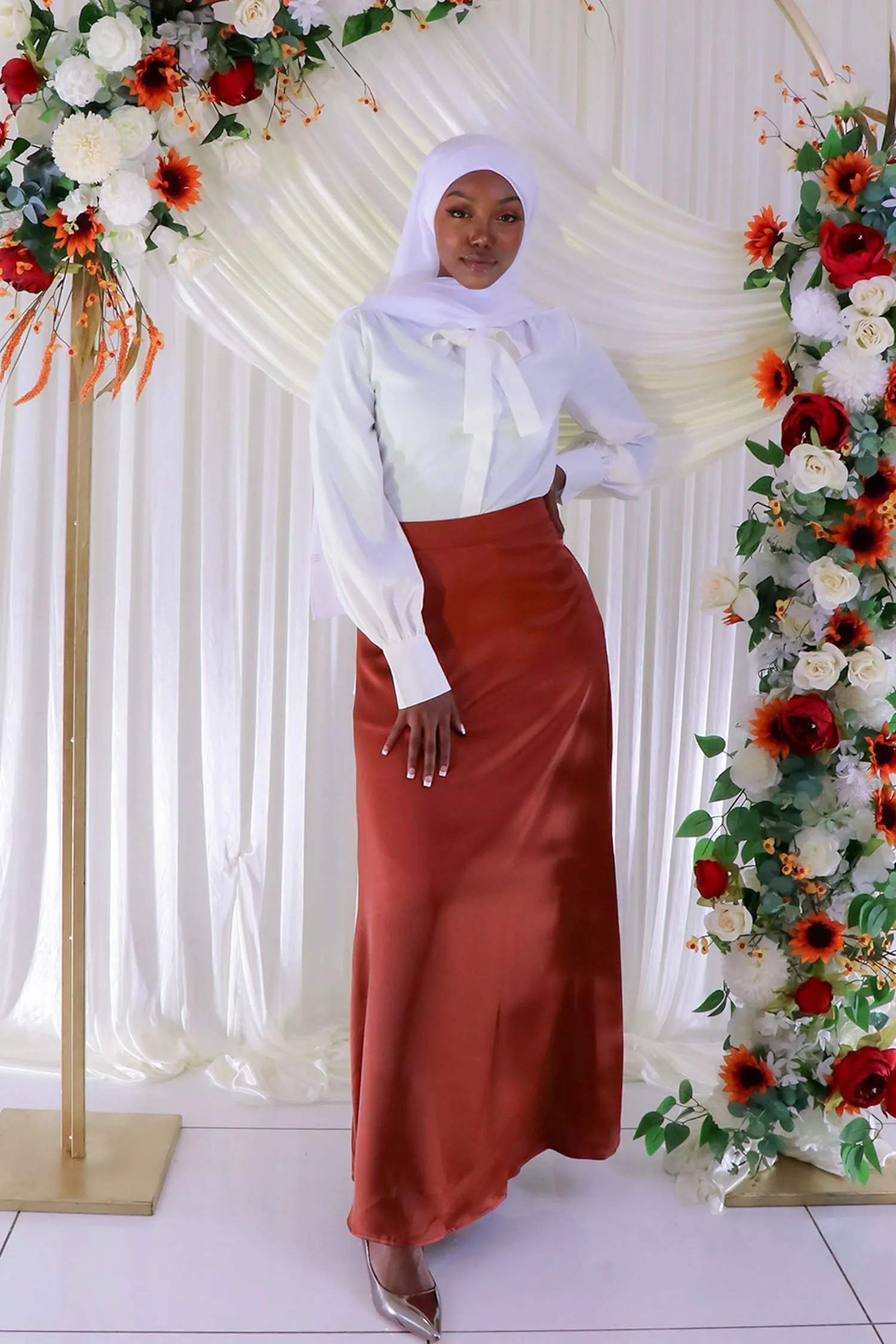 Lameera Satin Skirt - Burnt Orange