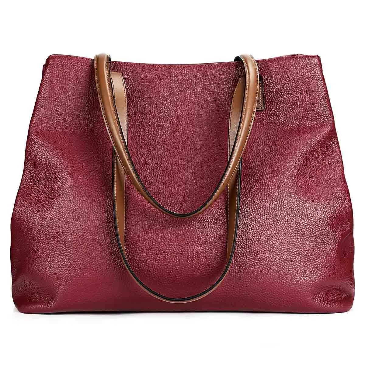 Large Grain Genuine Leather Tote