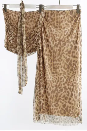 Leopard Print Bandeau Top And Maxi Skirt Three Piece Set