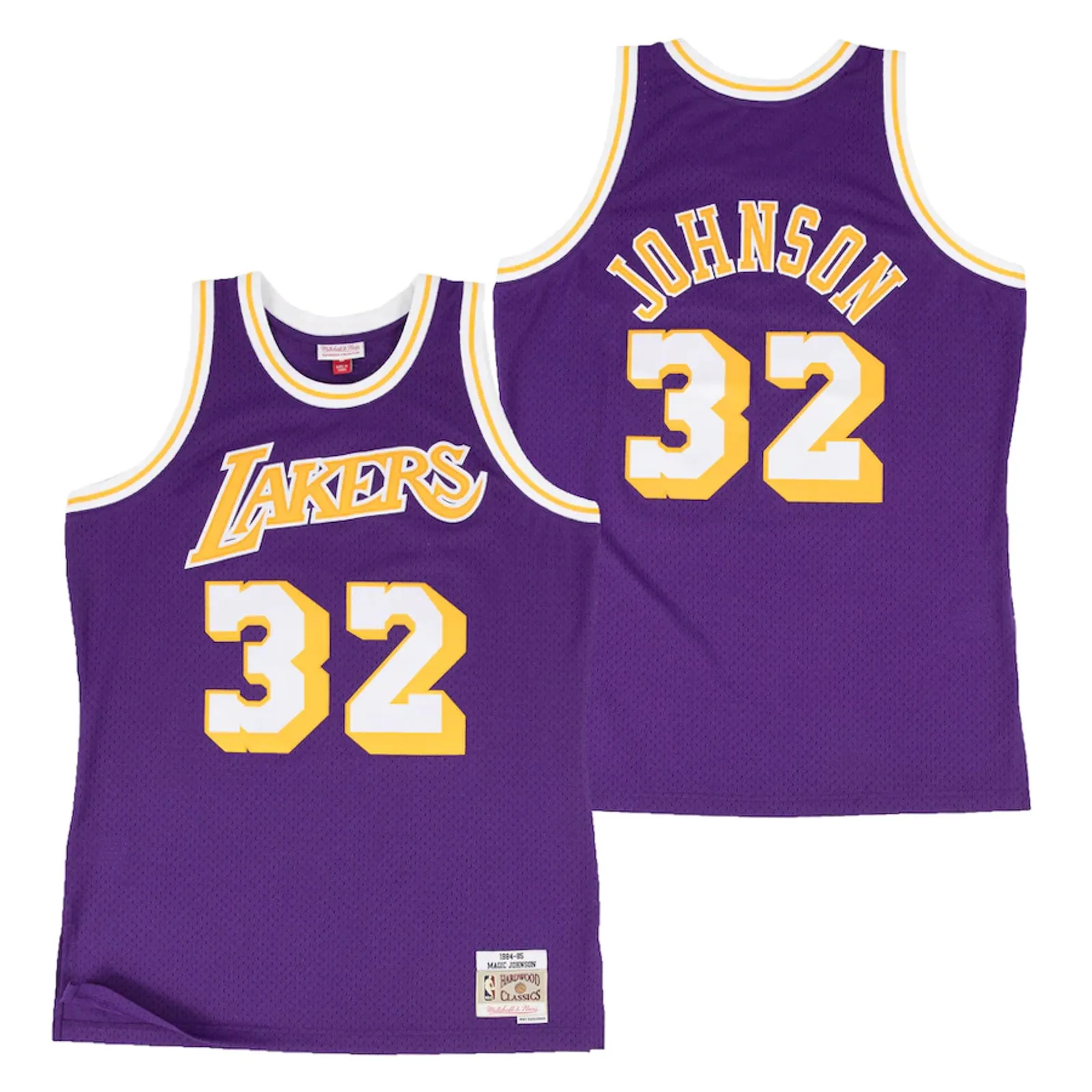 Los Angeles Lakers 32 Road Magic Johnson 1984-85 Hardwood Classics Swingman NBA Road Jersey by Mitchell & Ness