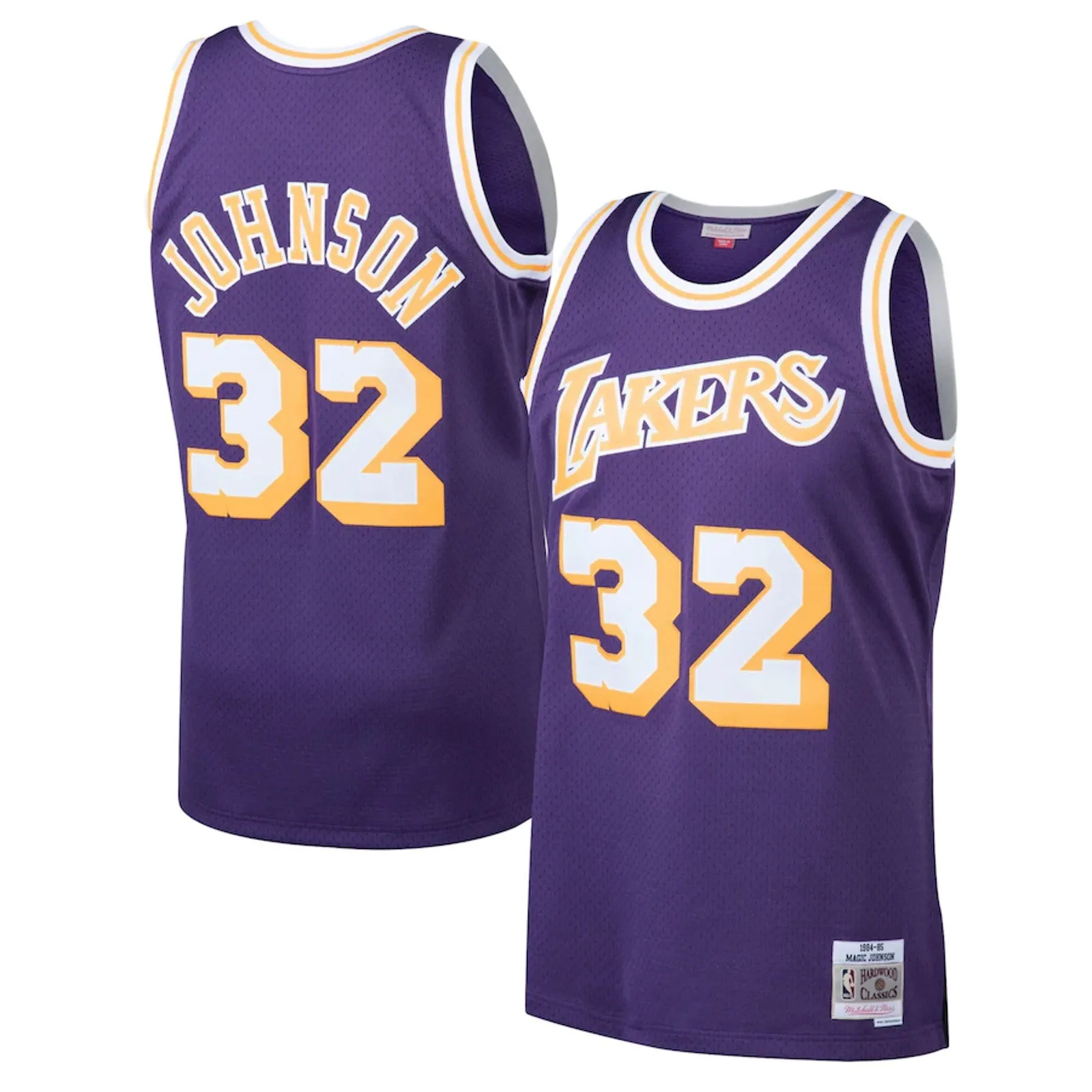 Los Angeles Lakers 32 Road Magic Johnson 1984-85 Hardwood Classics Swingman NBA Road Jersey by Mitchell & Ness