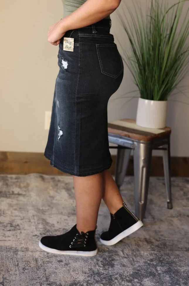 Luna Black Wash Distressed Denim Skirt