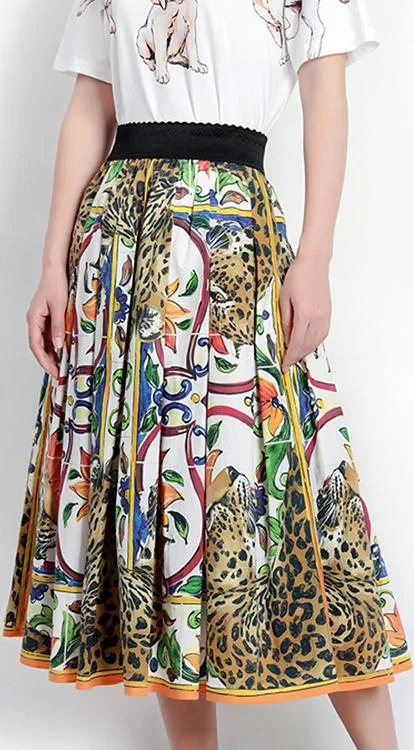 'Majolica' and Cheetah Print Midi Skirt