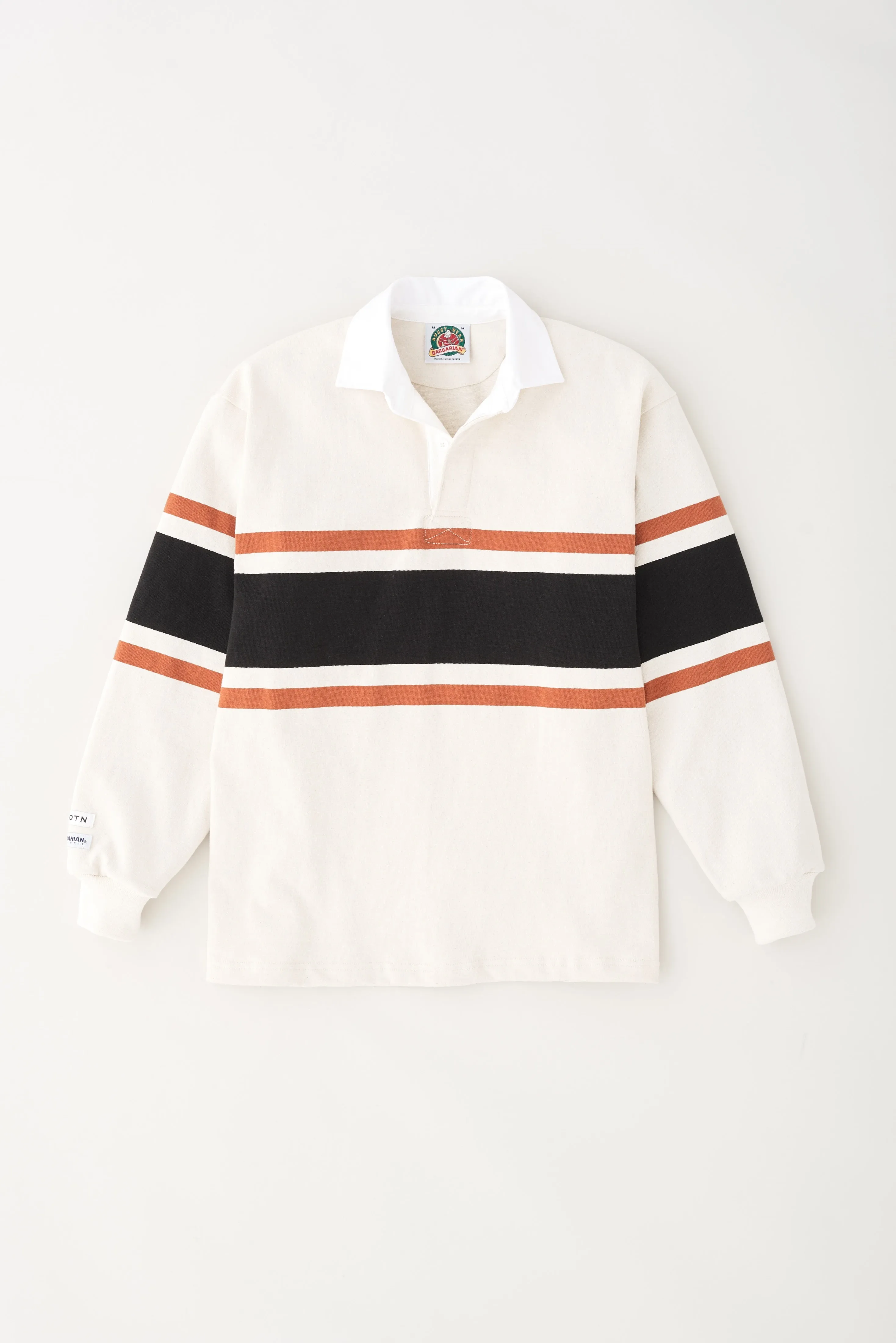 Men's Barbarian Rugby in Marshmallow/Black/Rust Stripe