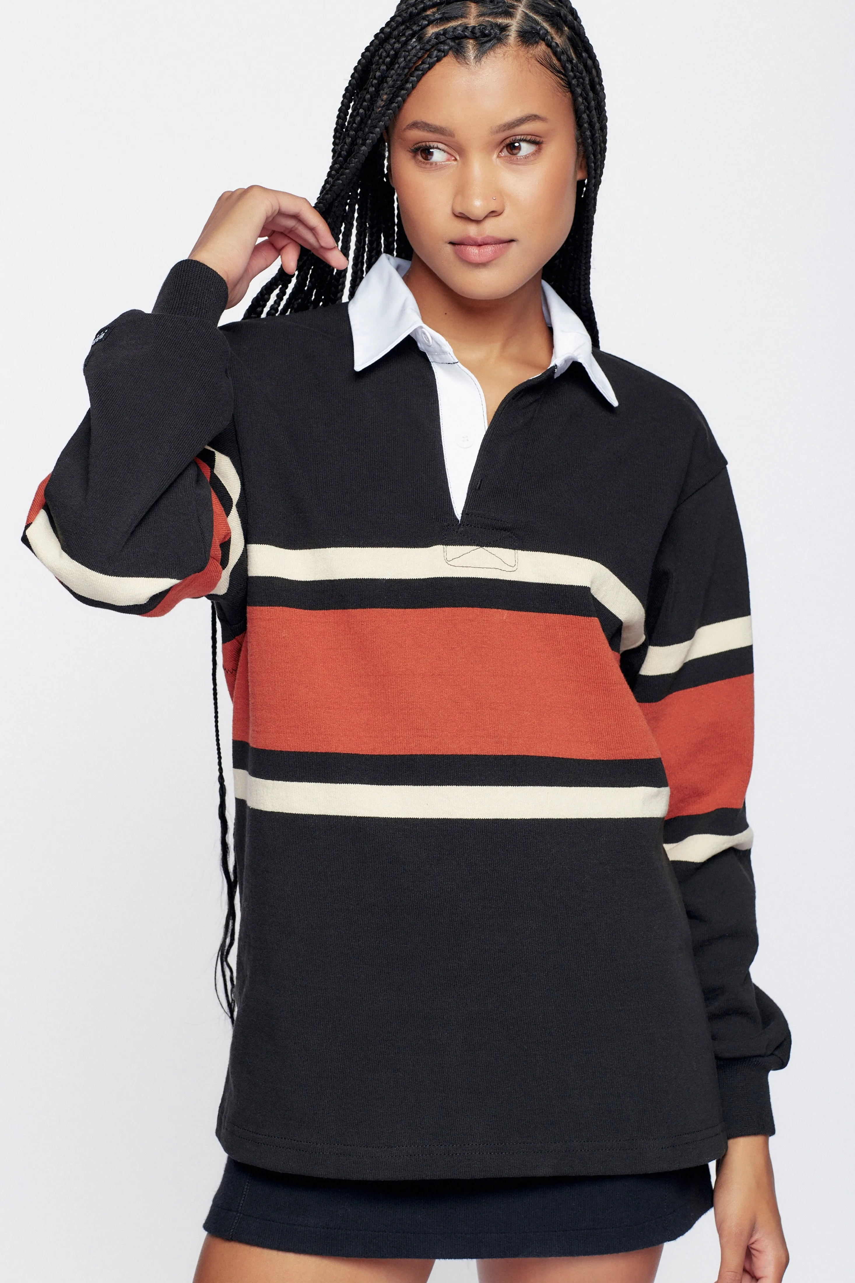 Men's Barbarian Rugby Shirt in Black/Rust Stripe