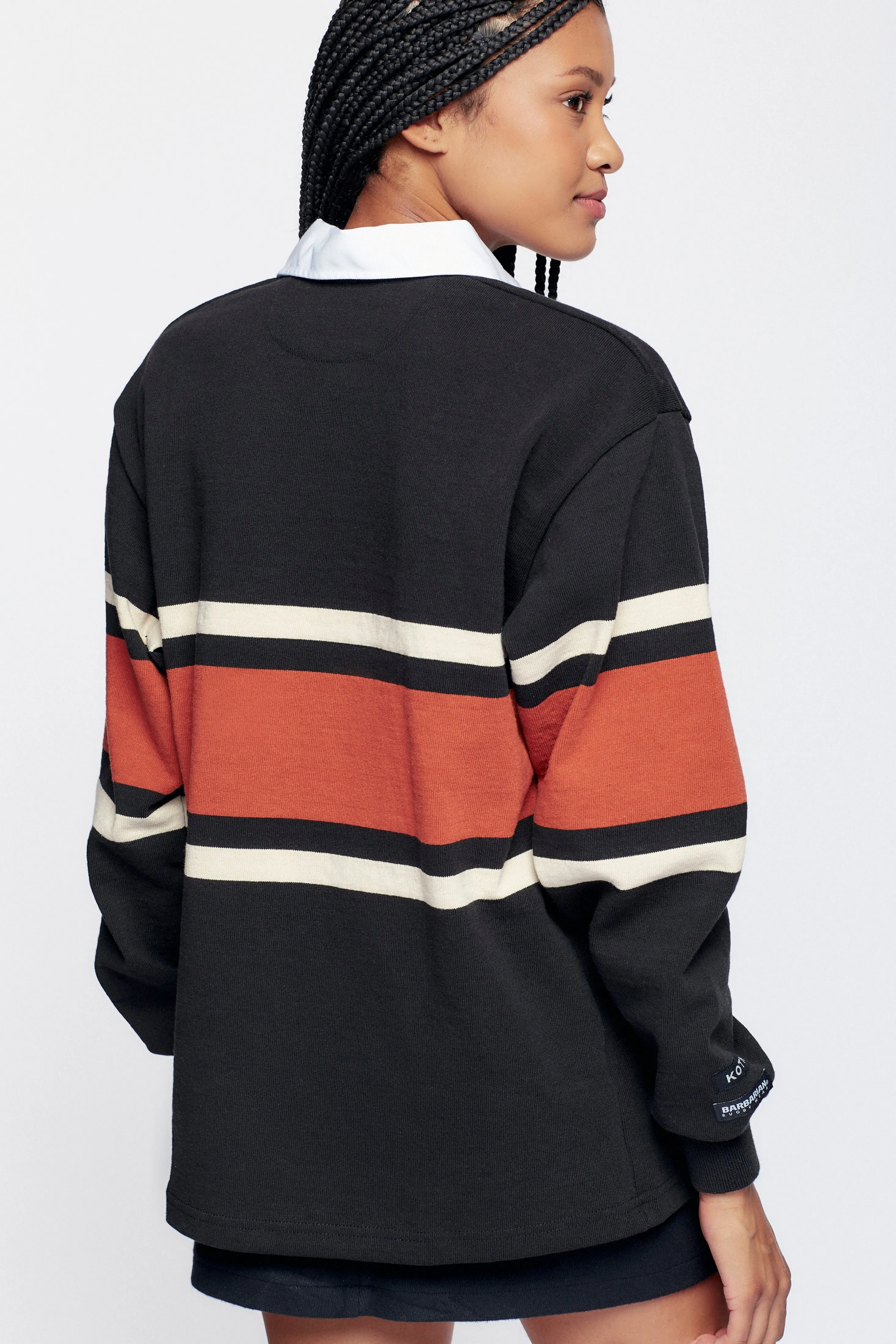 Men's Barbarian Rugby Shirt in Black/Rust Stripe